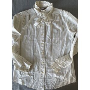 Vintage Blouse Womens Size 8 Striped Ruffle Collar Sleeve Shirt 80s